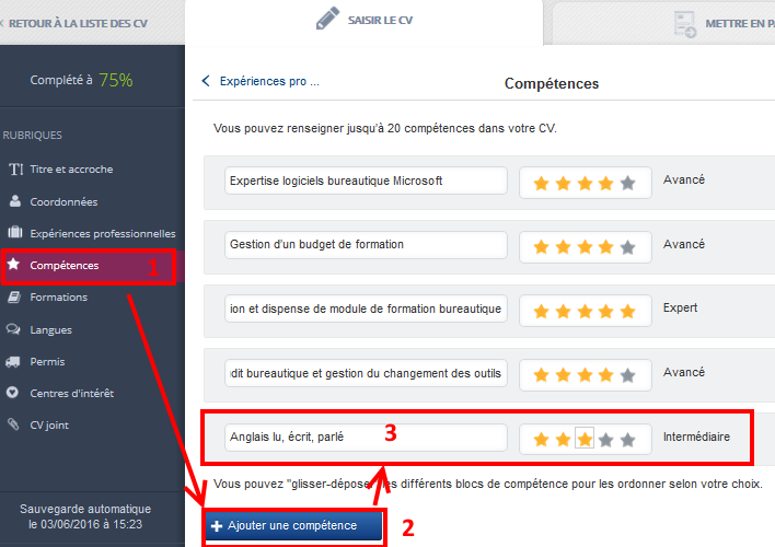 cv en ligne competences