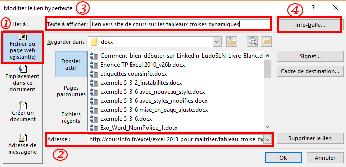 insérer un lien internet dans un document Word | Coursinfo.fr