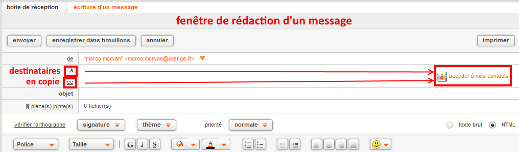 accéder à mes contacts Orange lors écriture d'un email