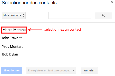 Gmail boite de selection des contacts