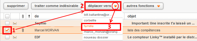 déplacer un message Webmail orange