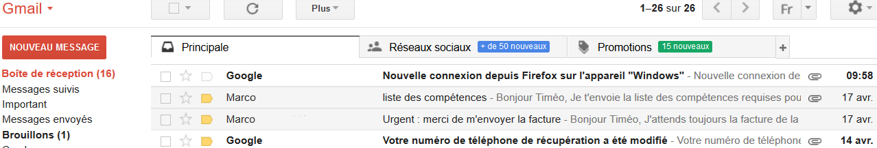 écran de messagerie Gmail