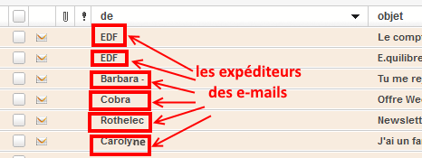 les expéditeurs des e-mails Orange