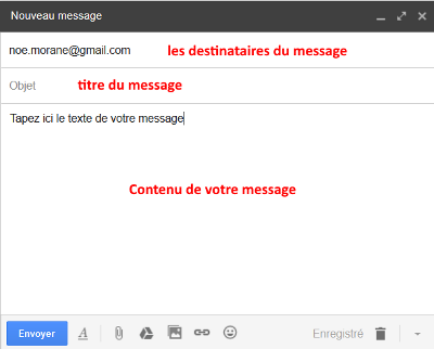 Gmail fenêtre de rédaction d'un message