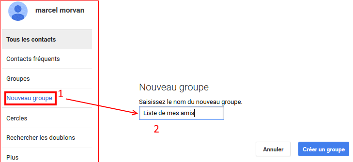 Gmail groupe de contacts