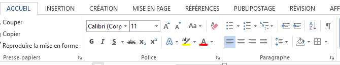 menu accueil de word