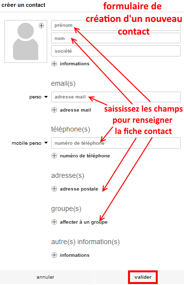 créer un contact dans la messagerie Orange