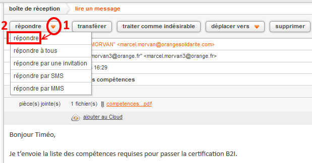 répondre à un message orange webmail