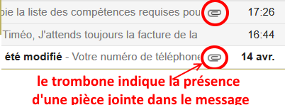 Gmail un trombone signe la présence d'une pièce jointe