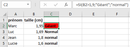 exemple de fonction SI Excel