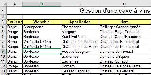 Quizz Excel sélection des cellules