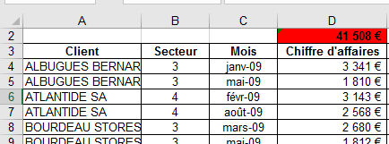 Excel exemple fonction SOUS.TOTAL