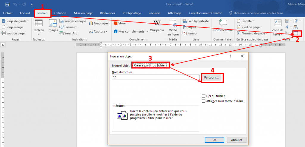 comment insérer un fichier dans Word