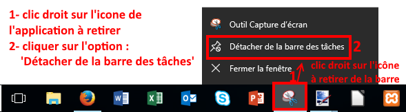 comment retirer une applications de la barre des taches windows ?