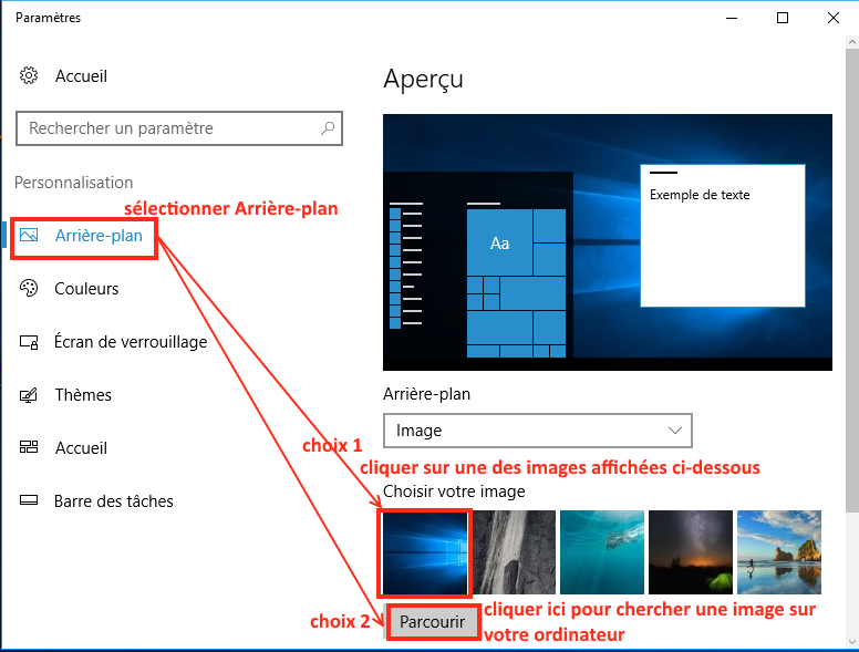 comment changer l'image d'arrière-plan du bureau windows ?