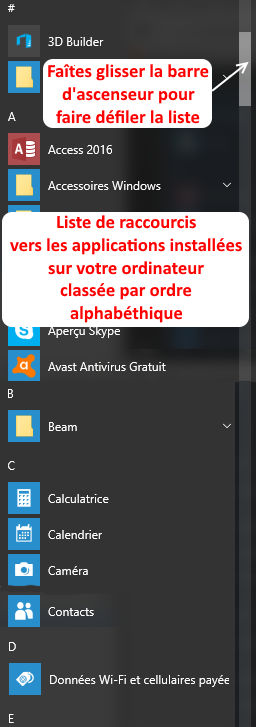 comment lancer une application avec le menu démarrer ?