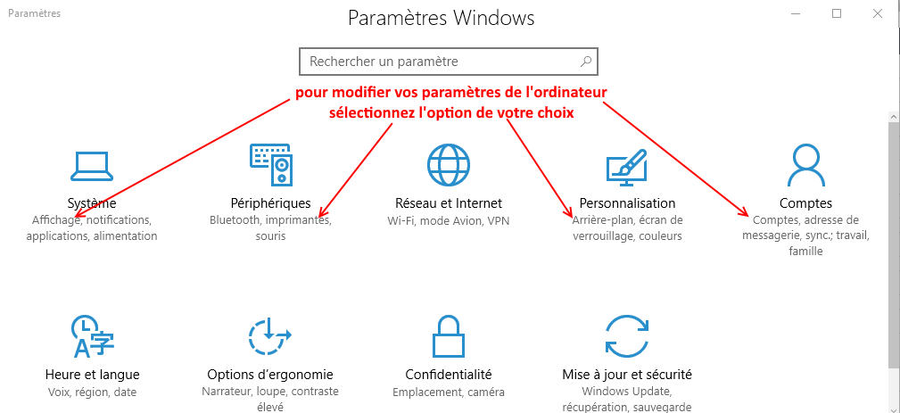 comment accèder au menu paramètres Windows ?