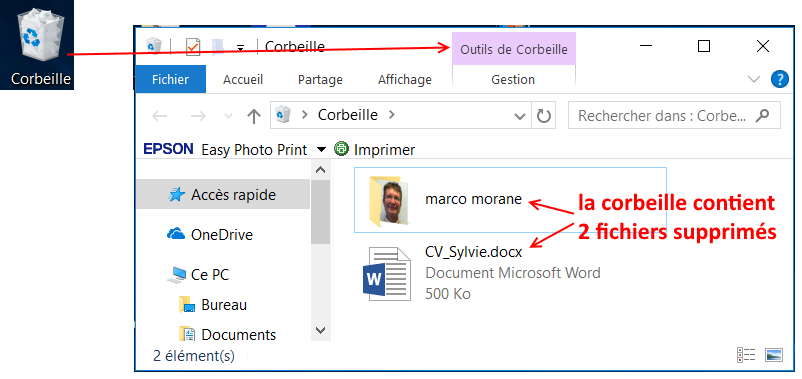 comment marche la corbelle Windows ?